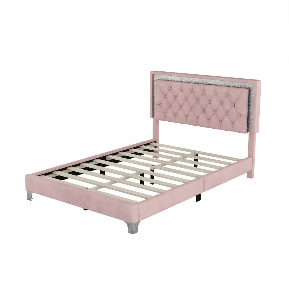 Full Size Upholstered Bed Frame with Luxo Nation  Modern Velvet Platform Bed with Tufted Headboard