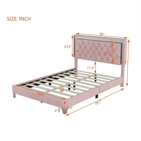 Full Size Upholstered Bed Frame with Luxo Nation  Modern Velvet Platform Bed with Tufted Headboard