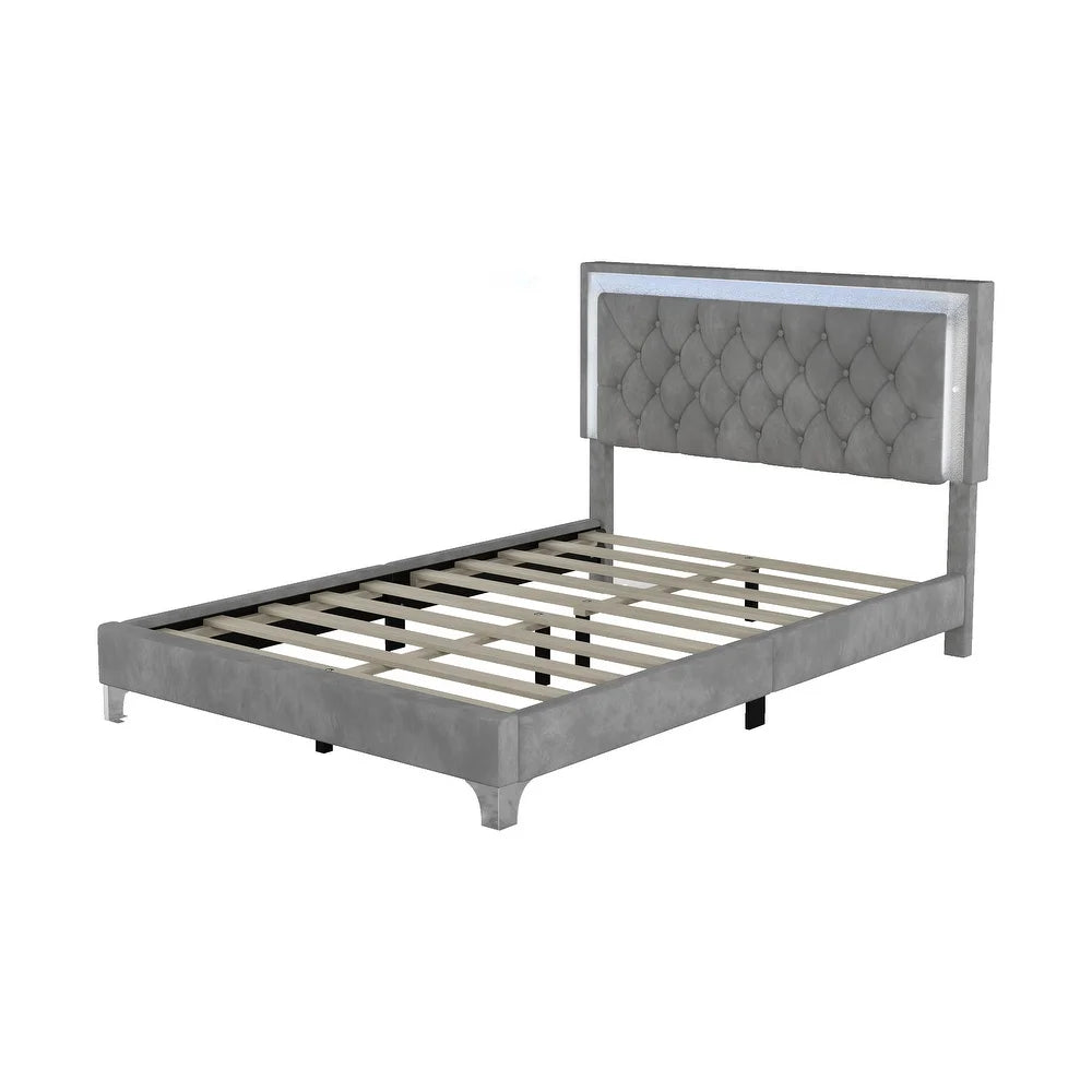 Full Size Upholstered Bed Frame with Luxo Nation  Modern Velvet Platform Bed with Tufted Headboard