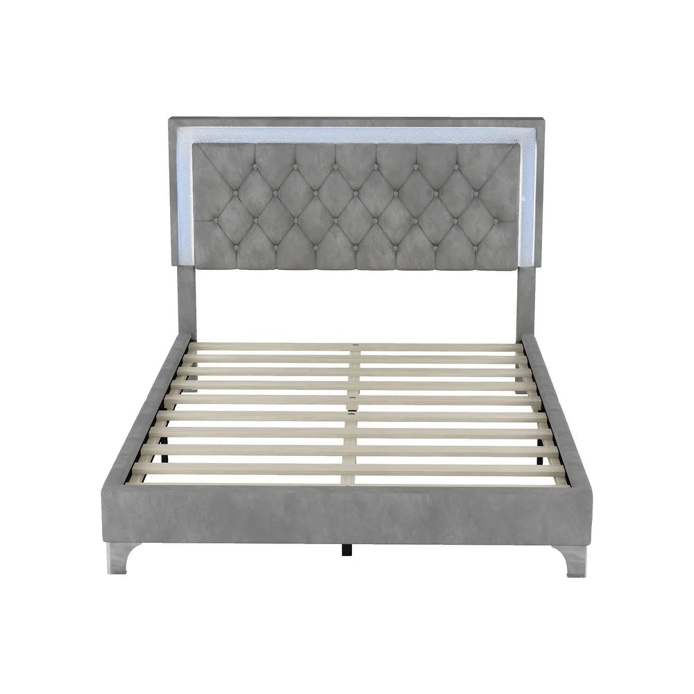 Full Size Upholstered Bed Frame with Luxo Nation  Modern Velvet Platform Bed with Tufted Headboard