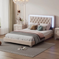Full Size Upholstered Bed Frame with Luxo Nation  Modern Velvet Platform Bed with Tufted Headboard