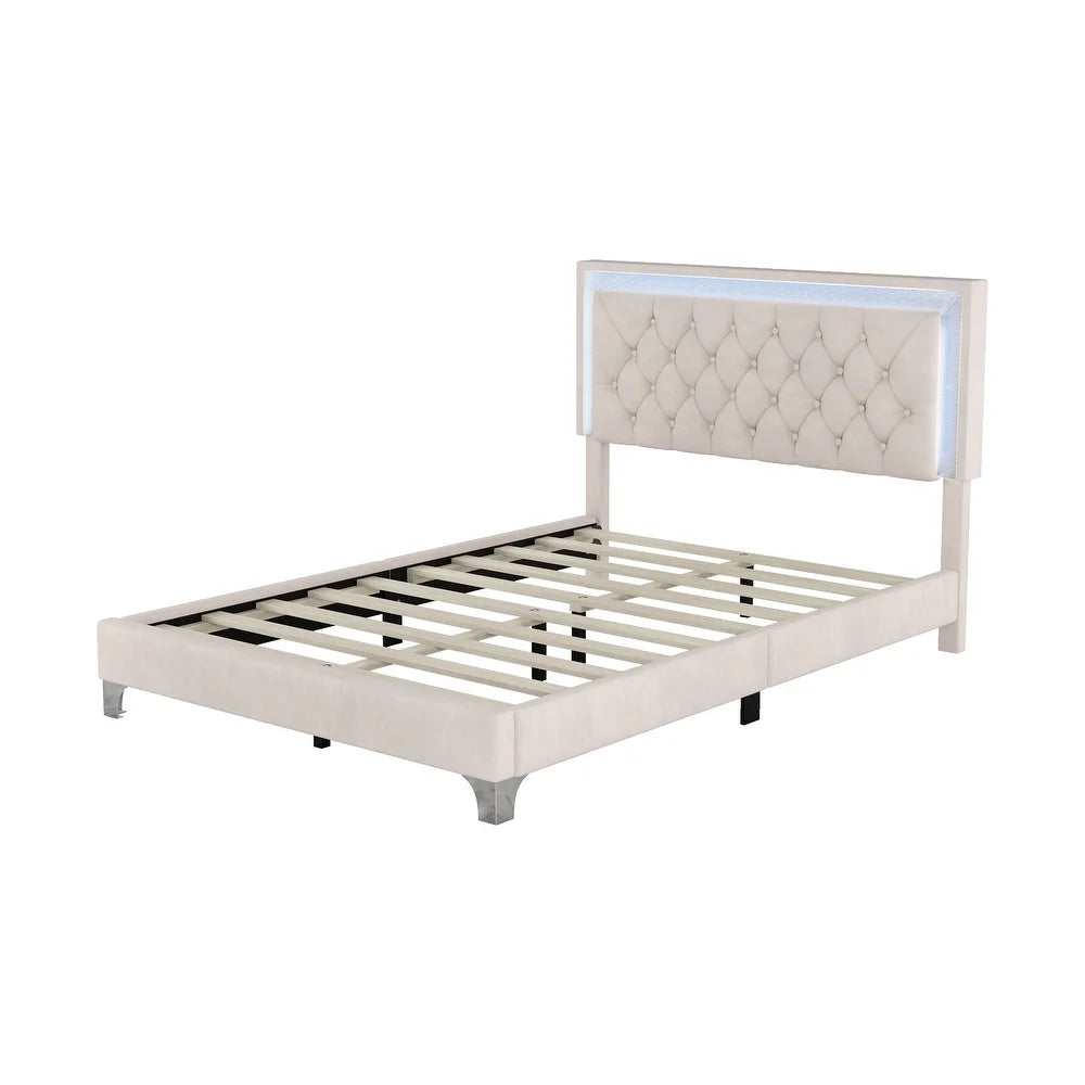 Full Size Upholstered Bed Frame with Luxo Nation  Modern Velvet Platform Bed with Tufted Headboard