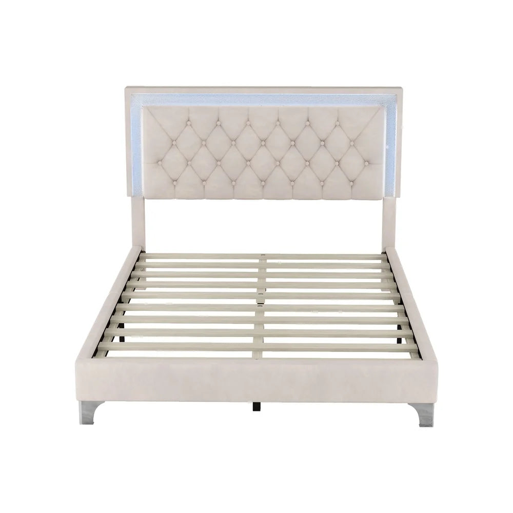 Full Size Upholstered Bed Frame with Luxo Nation  Modern Velvet Platform Bed with Tufted Headboard