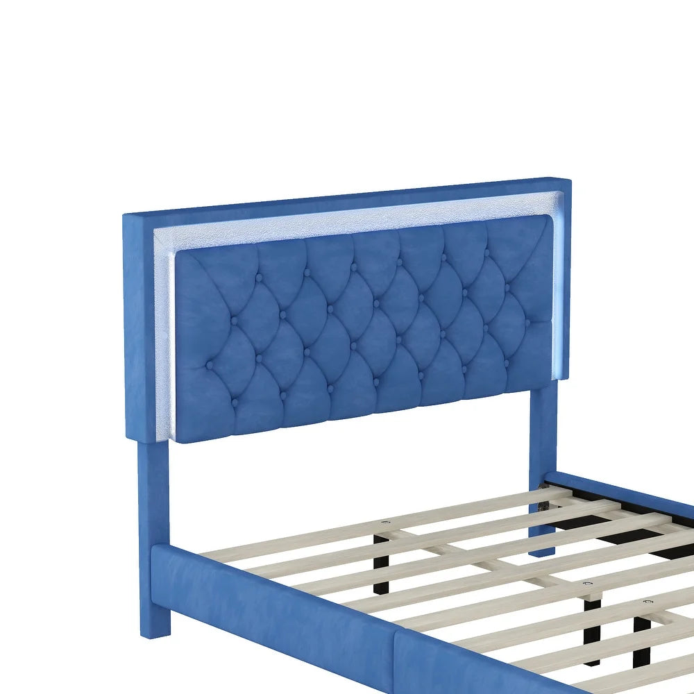 Full Size Upholstered Bed Frame with Luxo Nation  Modern Velvet Platform Bed with Tufted Headboard