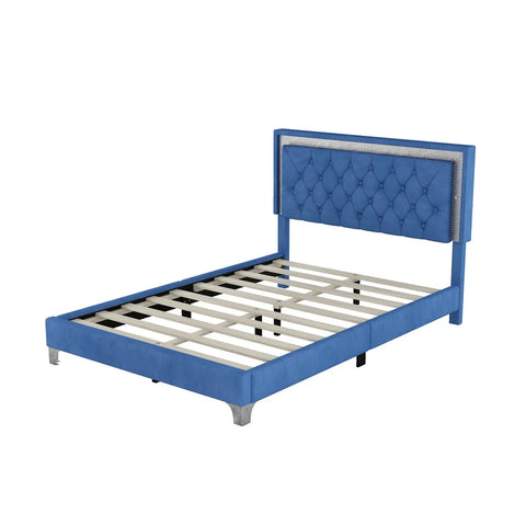 Full Size Upholstered Bed Frame with Luxo Nation  Modern Velvet Platform Bed with Tufted Headboard