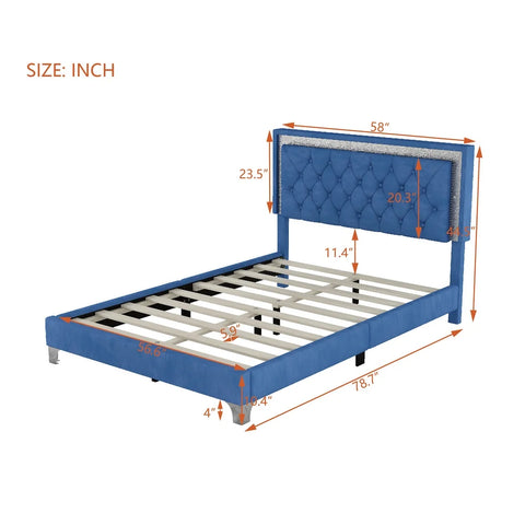 Full Size Upholstered Bed Frame with Luxo Nation  Modern Velvet Platform Bed with Tufted Headboard