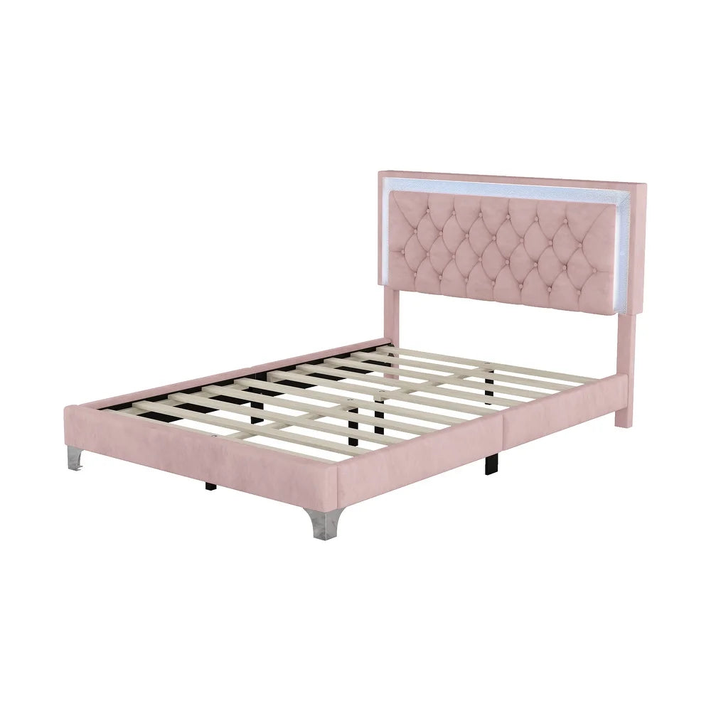 Full Size Upholstered Bed Frame with Luxo Nation  Modern Velvet Platform Bed with Tufted Headboard