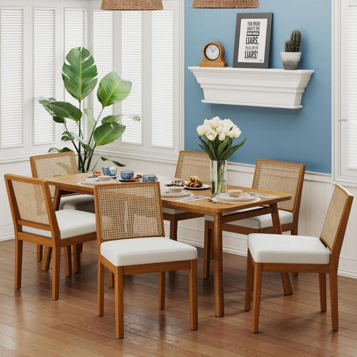 Elegant Wooden Rattan Dining Table Set – Premium Handcrafted Design