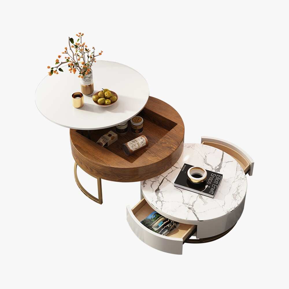 Luxo Nation Contemporary Nesting Coffee Table Set Featuring Sintered Stone Tops