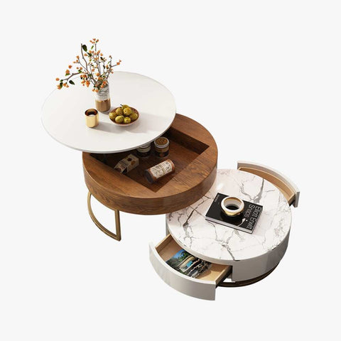 Luxo Nation Contemporary Nesting Coffee Table Set Featuring Sintered Stone Tops