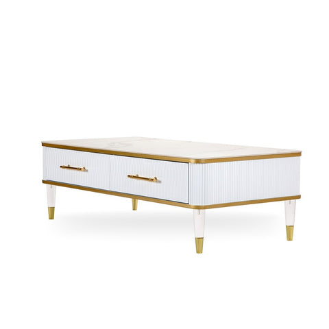 Luxo Nation Elegance: Contemporary Sintered Matte Stone Top Coffee Table with Drawer