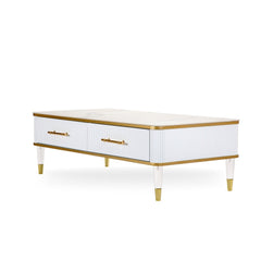 Luxo Nation Elegance: Contemporary Sintered Matte Stone Top Coffee Table with Drawer