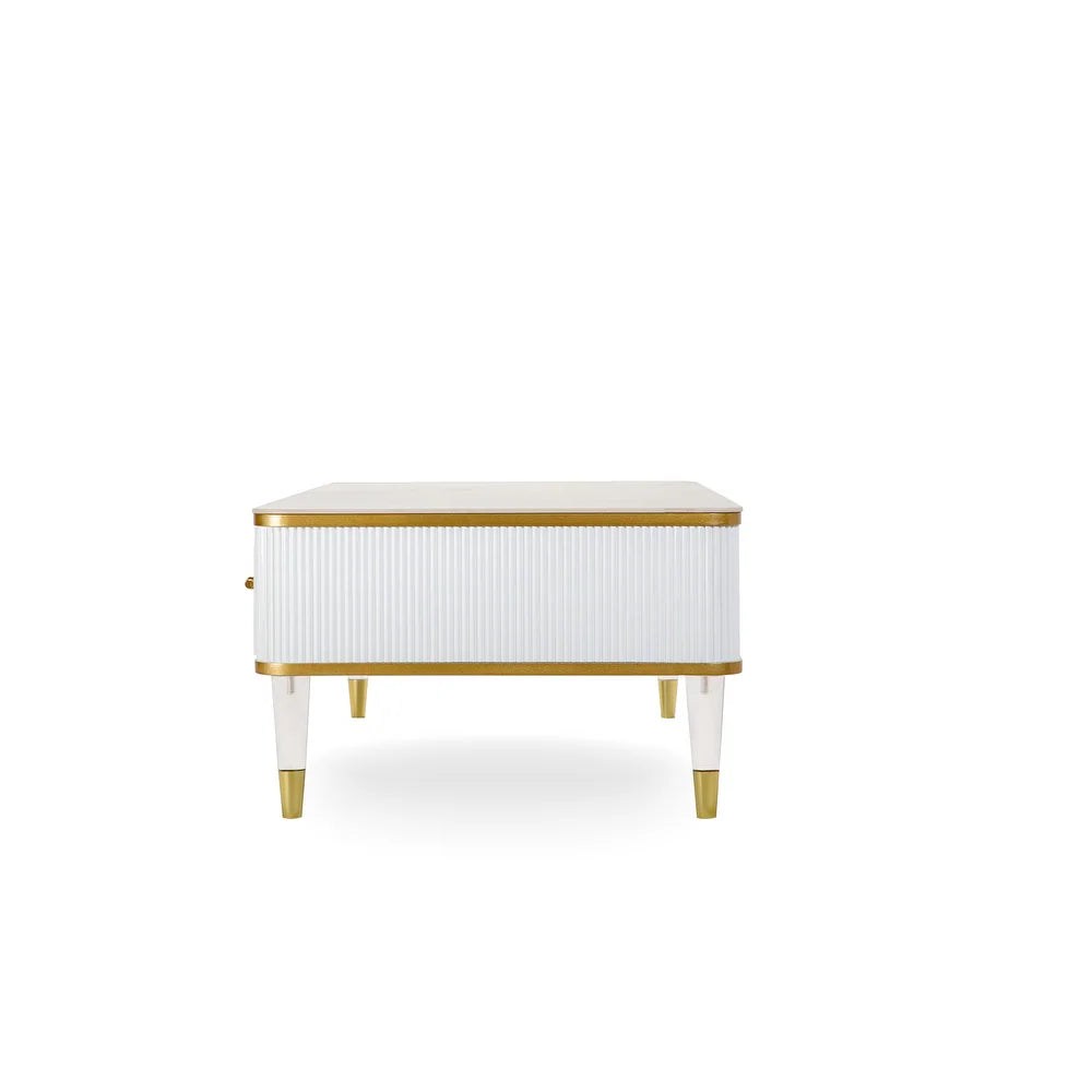 Luxo Nation Elegance: Contemporary Sintered Matte Stone Top Coffee Table with Drawer