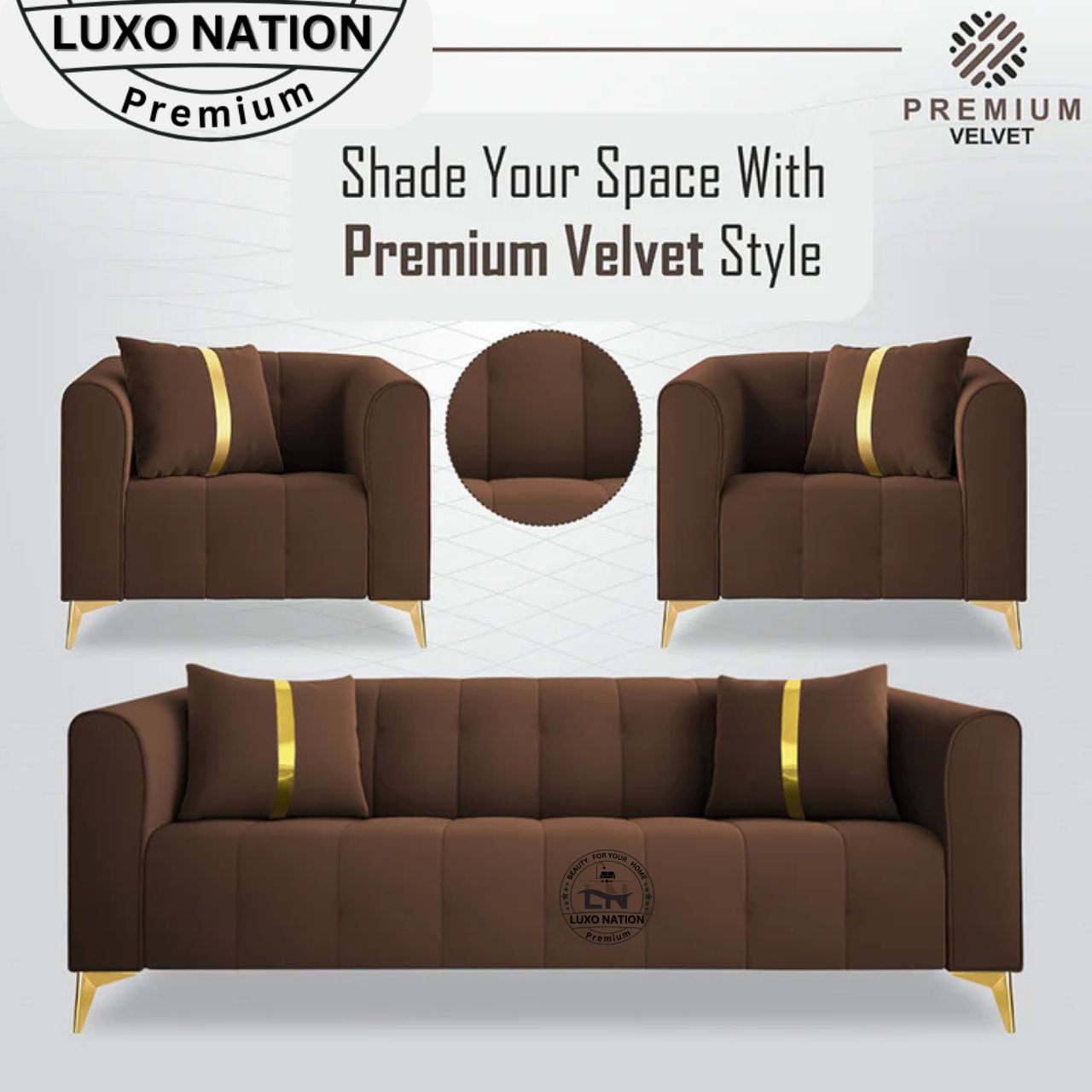 Luxo Nation Luxury Sofa Set  – Premium Quality & Velvet Suede Design