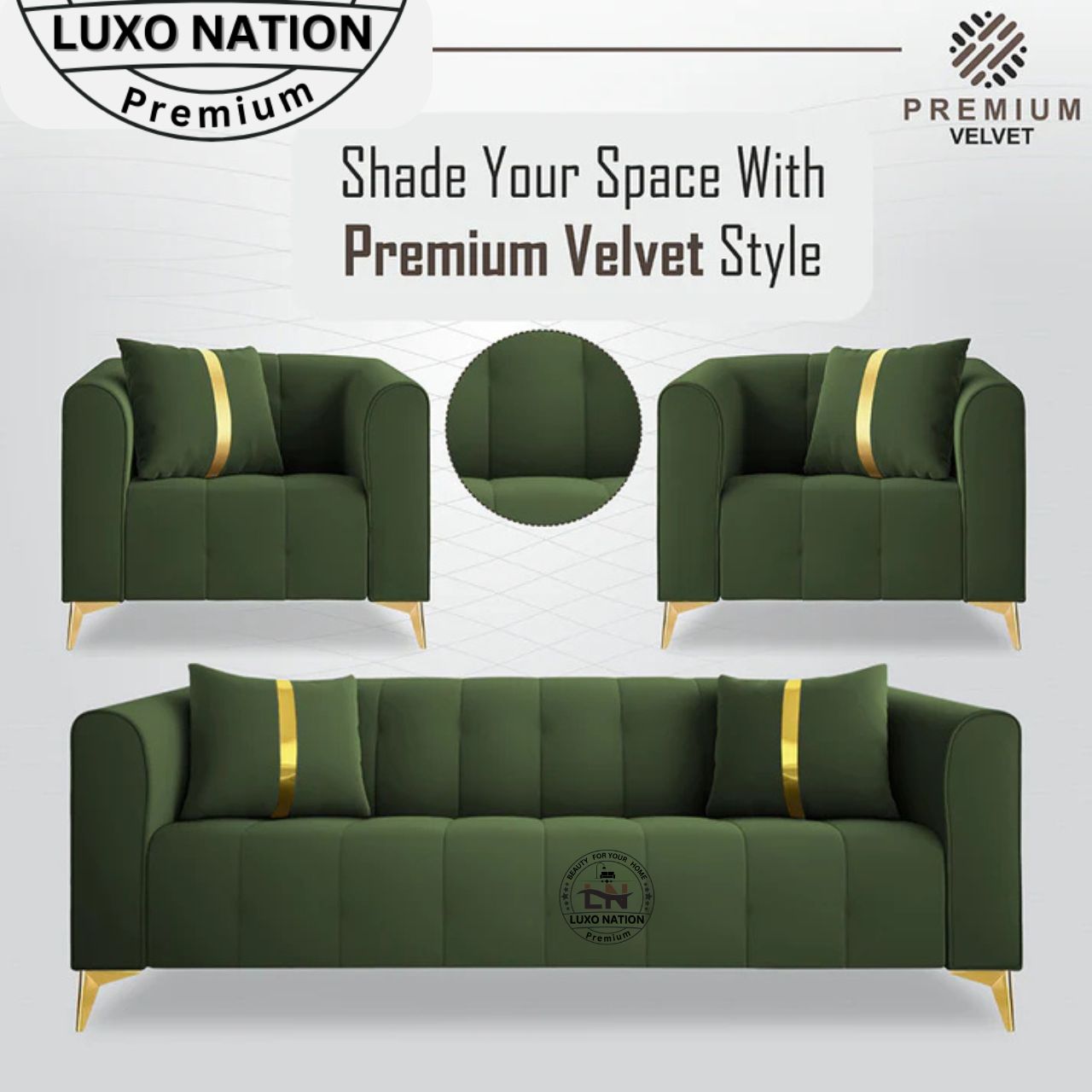 Luxo Nation Luxury Sofa Set  – Premium Quality & Velvet Suede Design
