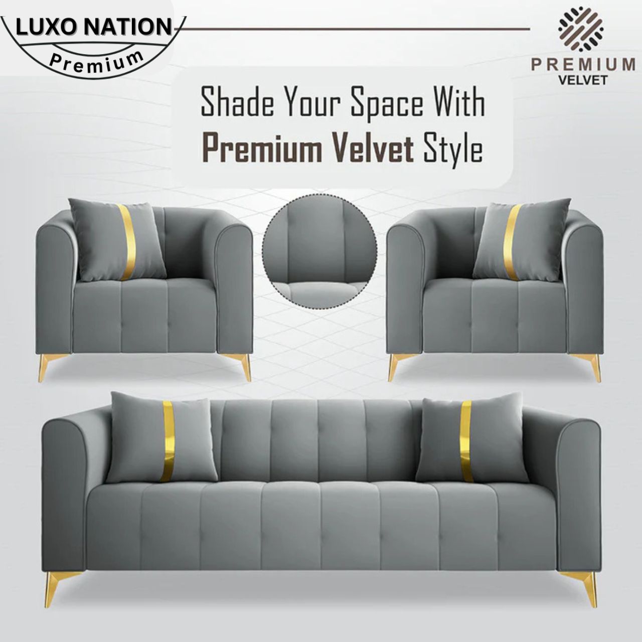 Luxo Nation Luxury Sofa Set  – Premium Quality & Velvet Suede Design