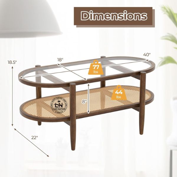 Antique Rattan Center Table – Glass Top & Teak Wood By Luxo Nation