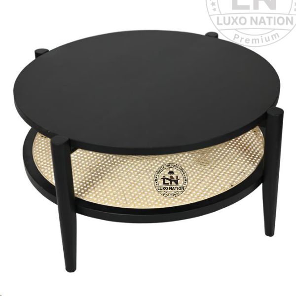Antique Aura Wooden Rattan Round Center Table – Timeless Charm