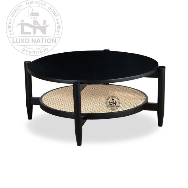 Antique Aura Wooden Rattan Round Center Table – Timeless Charm