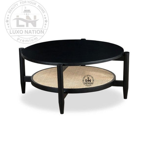 Antique Aura Wooden Rattan Round Center Table – Timeless Charm