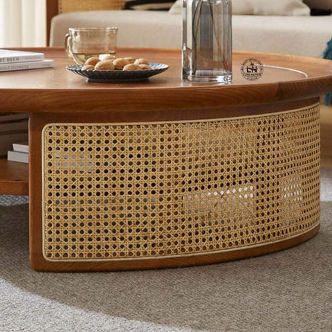 Classic Rattan Center Table –  Antique Wooden Heritage Living Piece