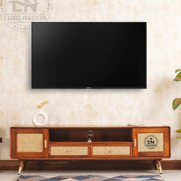 Boston Luxe Wood & Cane TV Unit with Twin Doors and Drawers