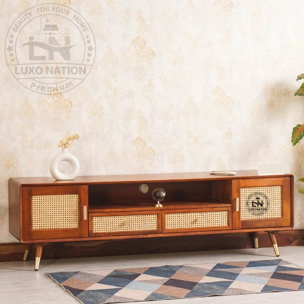 Boston Luxe Wood & Cane TV Unit with Twin Doors and Drawers