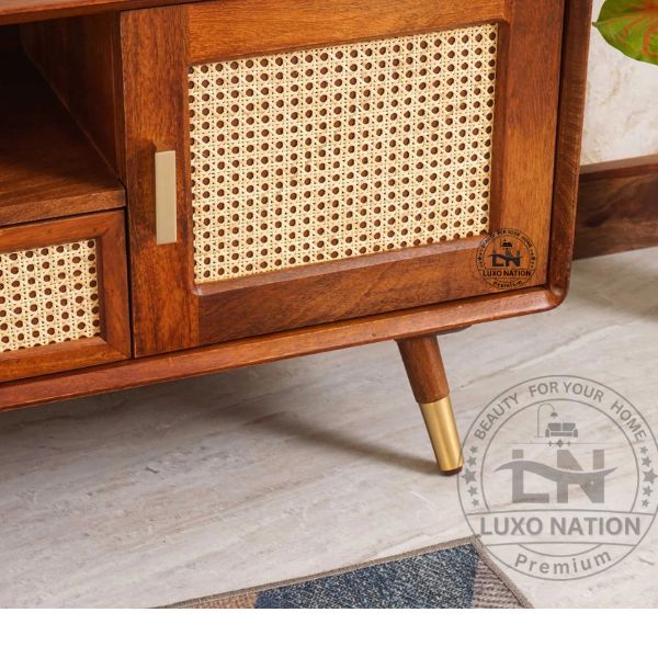 Boston Luxe Wood & Cane TV Unit with Twin Doors and Drawers