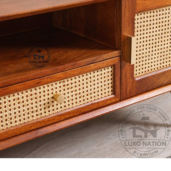Boston Luxe Wood & Cane TV Unit with Twin Doors and Drawers