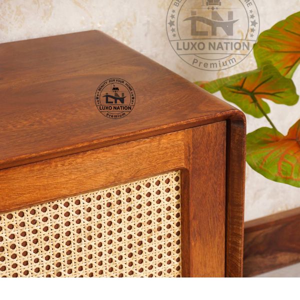 Boston Luxe Wood & Cane TV Unit with Twin Doors and Drawers