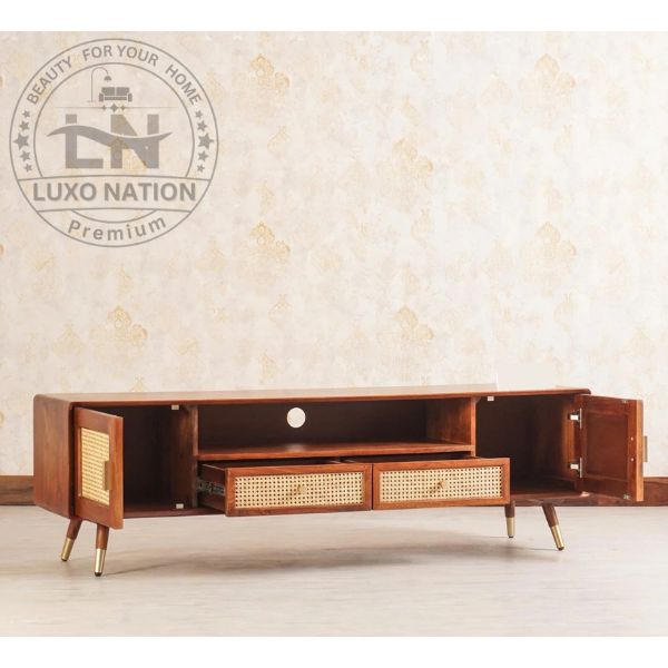 Boston Luxe Wood & Cane TV Unit with Twin Doors and Drawers