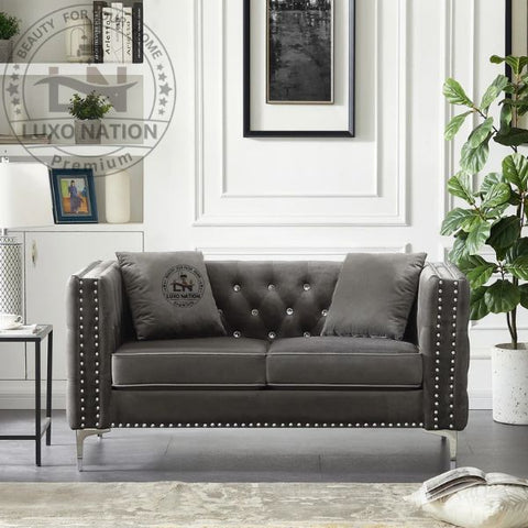NobleNest Sofa – Velvet Touch with Royal Buttons & Armrest Style