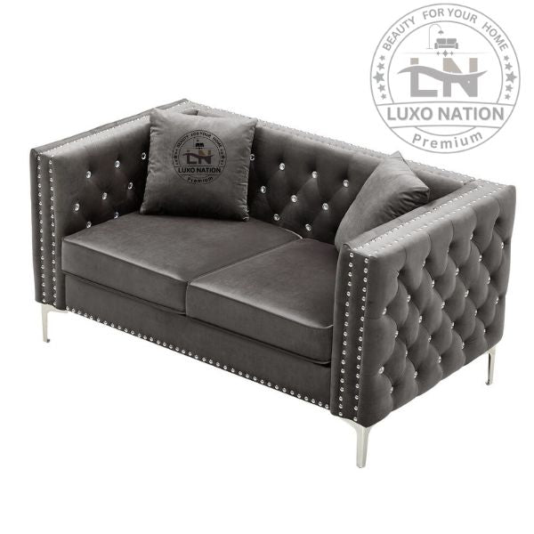 NobleNest Sofa – Velvet Touch with Royal Buttons & Armrest Style