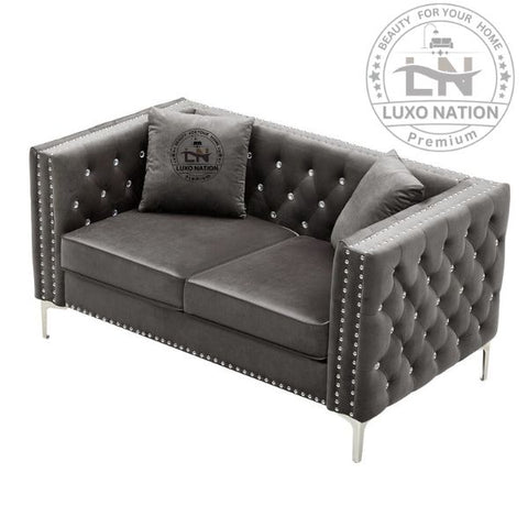 NobleNest Sofa – Velvet Touch with Royal Buttons & Armrest Style