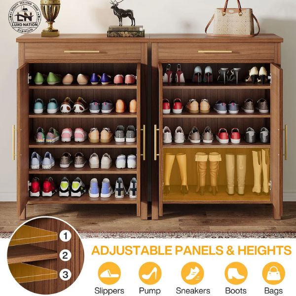 Elegant Wooden Shoe rack Cabinet – Louvered Doors with Drawer Storage