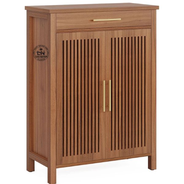 Elegant Wooden Shoe rack Cabinet – Louvered Doors with Drawer Storage