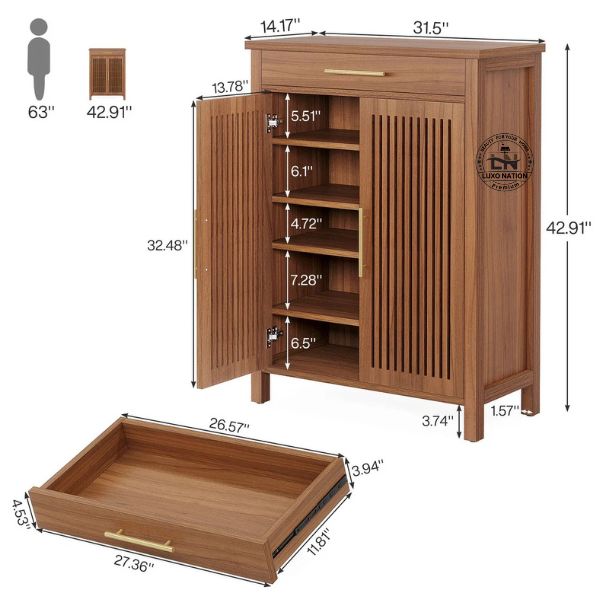 Elegant Wooden Shoe rack Cabinet – Louvered Doors with Drawer Storage