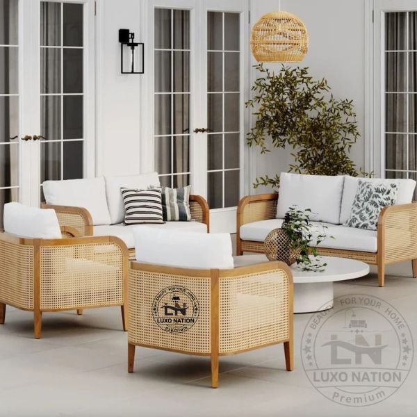 Antique Furniture Sofa Rattan Cane & Teakwood Classic Living Room