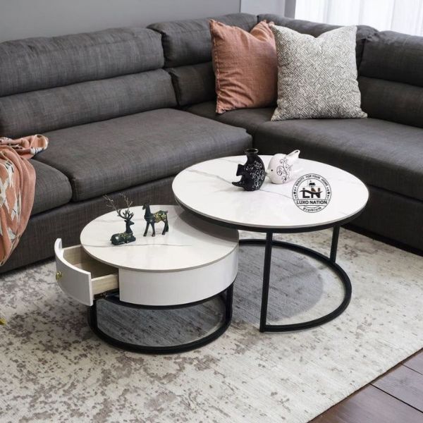 Elegant 2-Piece Nesting center Table with Drawer Storage