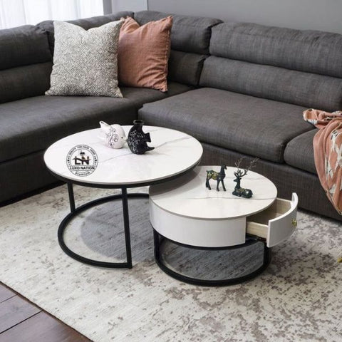 Elegant 2-Piece Nesting center Table with Drawer Storage