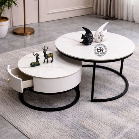 Elegant 2-Piece Nesting center Table with Drawer Storage
