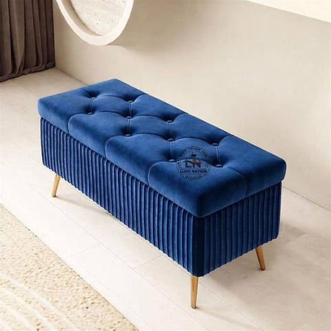 2 Seater Couch Bench with Storage | Velvet Upholstered Ottoman