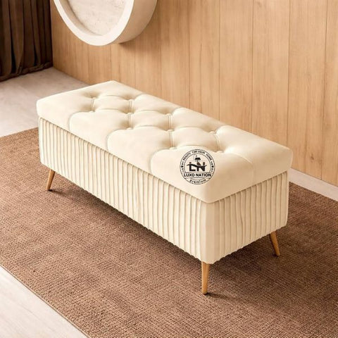 2 Seater Couch Bench with Storage | Velvet Upholstered Ottoman