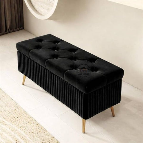2 Seater Couch Bench with Storage | Velvet Upholstered Ottoman