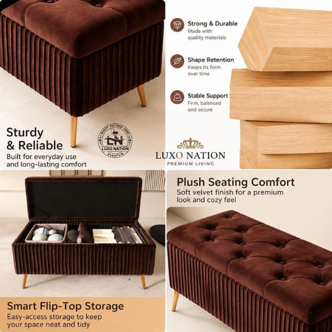2 Seater Couch Bench with Storage | Velvet Upholstered Ottoman
