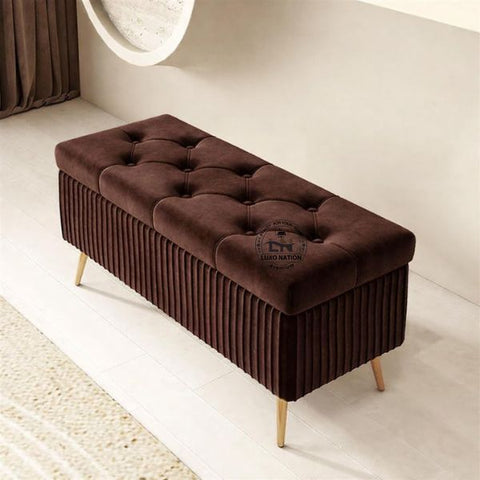 2 Seater Couch Bench with Storage | Velvet Upholstered Ottoman