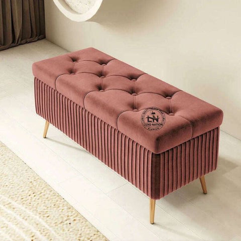 2 Seater Couch Bench with Storage | Velvet Upholstered Ottoman