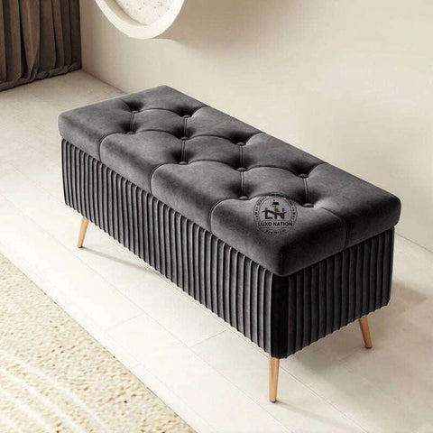 2 Seater Couch Bench with Storage | Velvet Upholstered Ottoman
