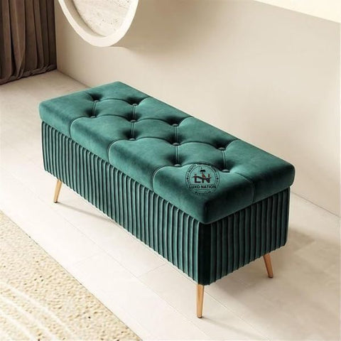 2 Seater Couch Bench with Storage | Velvet Upholstered Ottoman