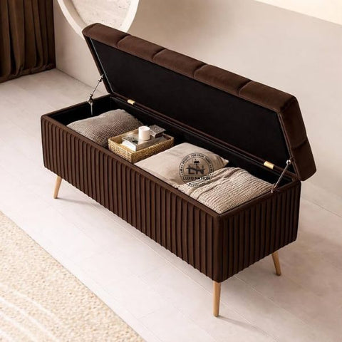 2 Seater Couch Bench with Storage | Velvet Upholstered Ottoman